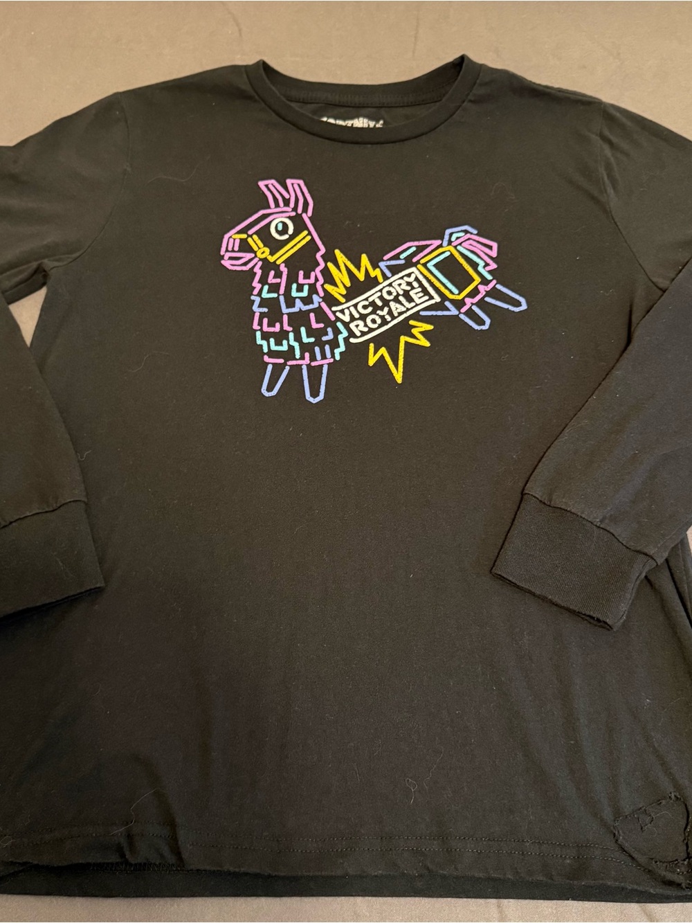 Kids' Black Long-Sleeve Tee with Neon Piñata Graphic - Victory Royale